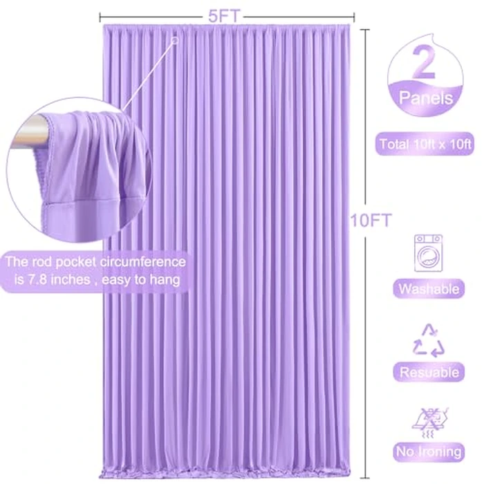 10x10 Lavender Backdrop Curtain for Parties Wedding Wrinkle Free Light Purple Photo Curtains Backdrop Drapes Fabric Decoration for Baby Shower Photoshoot 5ft x 10ft,2 Panels by Tao-Ge - Image 5