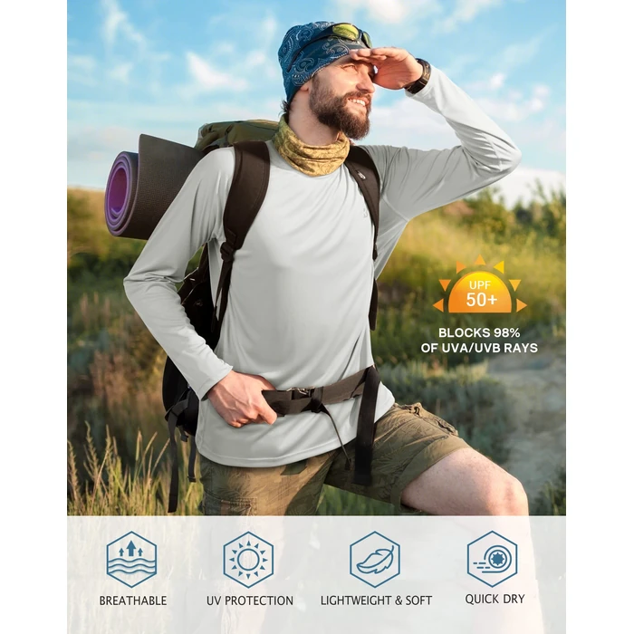 Roadbox Mens UPF 50+ UV Sun Protection Shirts Outdoor Long Sleeve SPF Diving Rash Guard for Fishing Hiking Swimming by Roadbox - Used - Very Good condition