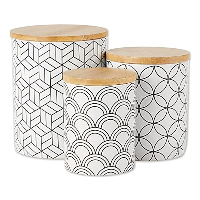 DII Kitchen Ceramics Collection, Canister Set, Mixed Print, White/Black, 3 Piece by DII - Image 1
