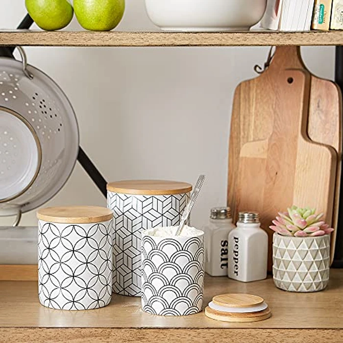 DII Kitchen Ceramics Collection, Canister Set, Mixed Print, White/Black, 3 Piece by DII - Image 3