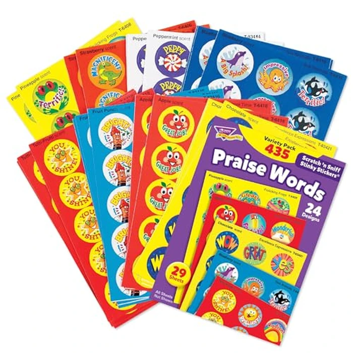 Trend Enterprises: Praise Words, Scented Scratch 'N Sniff Stinky Stickers, Fun for Rewards, Incentives, Crafts and as Collectibles, 24 Different Designs, 29 Sheets Included, for Ages 3 and Up by Trend Enterprises - Image 2