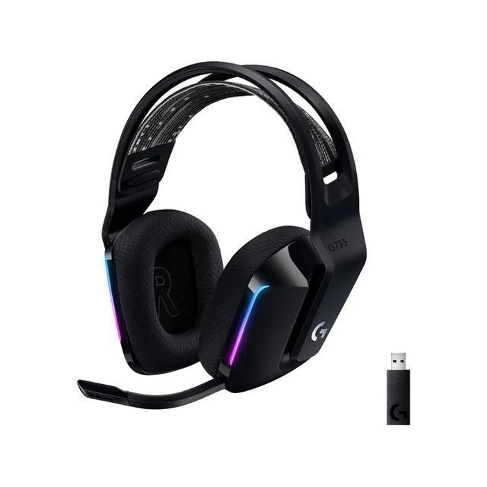 Logitech G733 Lightspeed Wireless Gaming Headset with Suspension Headband, Lightsync RGB, Blue VO!CE mic technology and PRO-G audio drivers - Black by Logitech - Image 1