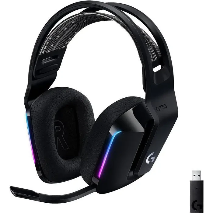 Logitech G733 Lightspeed Wireless Gaming Headset with Suspension Headband, Lightsync RGB, Blue VO!CE mic technology and PRO-G audio drivers - Black by Logitech - Image 2