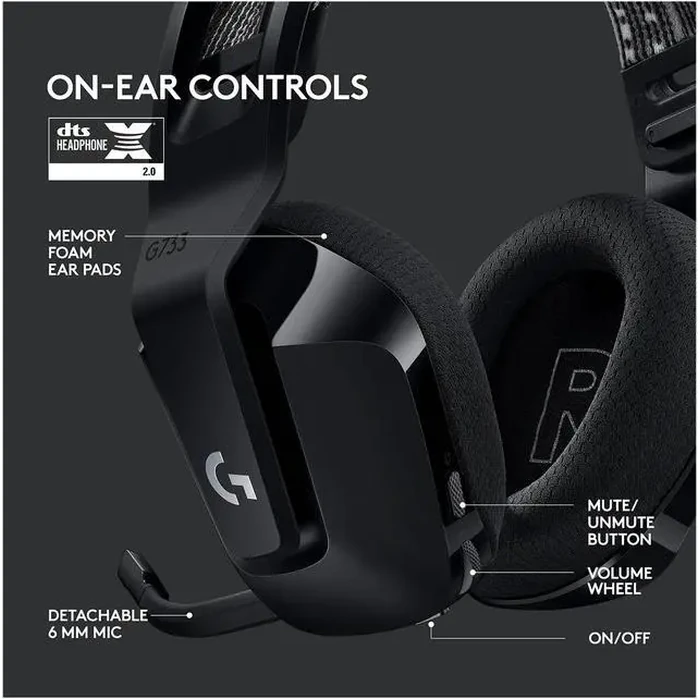 Logitech G733 Lightspeed Wireless Gaming Headset with Suspension Headband, Lightsync RGB, Blue VO!CE mic technology and PRO-G audio drivers - Black by Logitech - Image 7