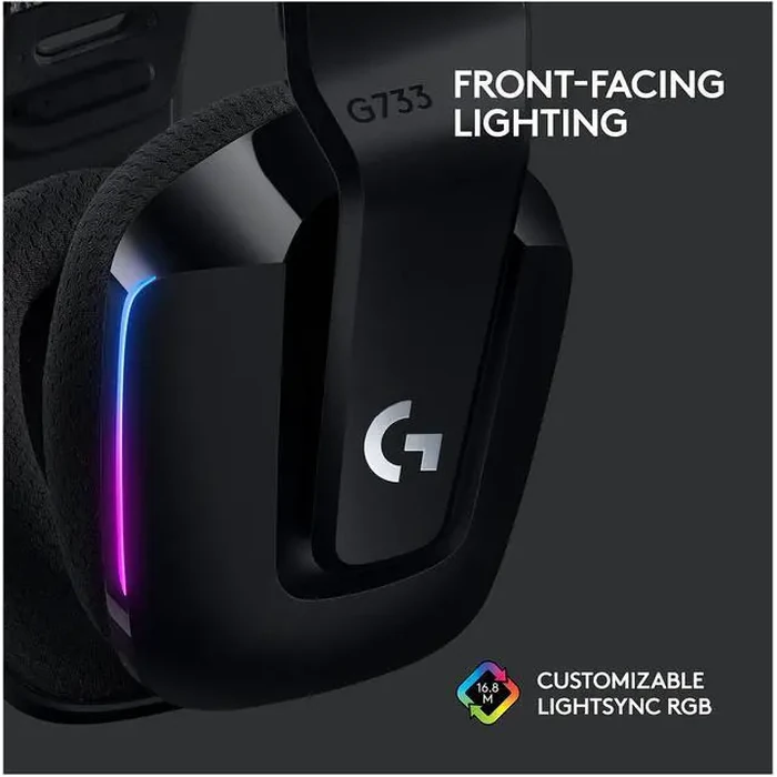 Logitech G733 Lightspeed Wireless Gaming Headset with Suspension Headband, Lightsync RGB, Blue VO!CE mic technology and PRO-G audio drivers - Black by Logitech - Image 6