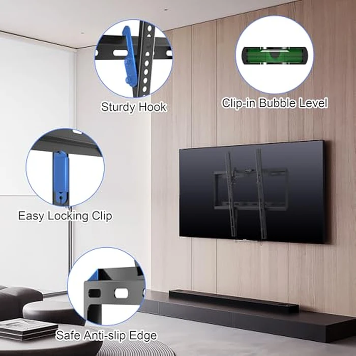 Suptek Tilt TV Wall Mount Bracket for Most 26-60 inch LED, LCD and Plasma TV, Mount with Max 400x400mm VESA and 99lbs Loading Capacity, Fits Studs 16" Apart, Low Profile with Bubble Level by suptek - Image 4