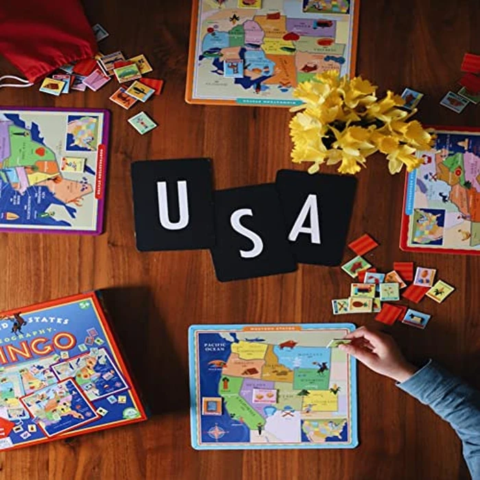 eeBoo: United States Geography Bingo Game, for 2 to 6 Players, Includes 6 Game Cards, 84 Playing Cards, & Drawstring Bag, for Ages 5 and up by eeBoo - Image 7