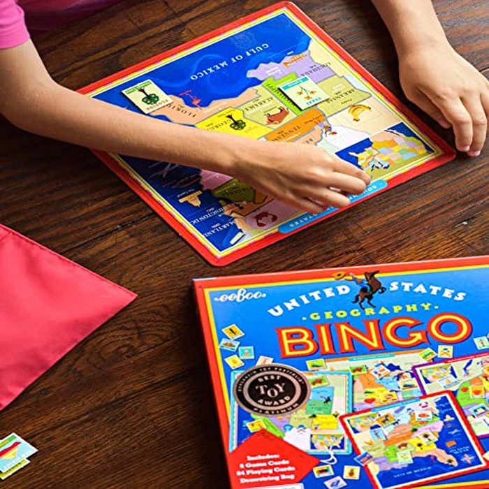 eeBoo: United States Geography Bingo Game, for 2 to 6 Players, Includes 6 Game Cards, 84 Playing Cards, & Drawstring Bag, for Ages 5 and up by eeBoo - Image 8