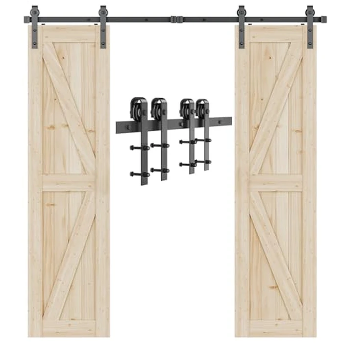 Signstek 10 FT Double Sliding Barn Door Hardware Track Kit, Wood Slab Use, for Garage, Kitchen, Bedroom, Fit 30'' Wide Door Panel-Smoothly and Quitely-Easy to Install (J Shape Hanger) by Signstek - Used - Like New condition