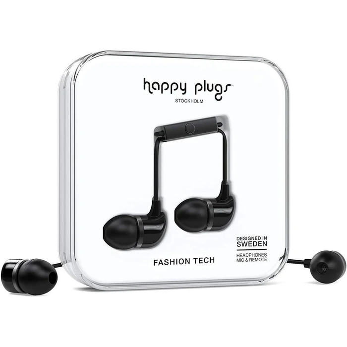 Happy Plugs Fashion-Tech In-Ear Headphones with Mic and Remote - Black by Happy Plugs - Refurbished - Excellent condition