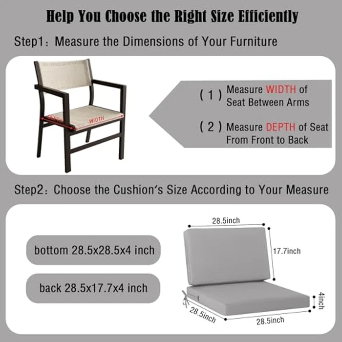 idee-home Outdoor Cushions for Patio Furniture, Outdoor Seat Cushion, Waterproof Couch Hampton Bay Deep Seat Replacement Chair Cushions for Garden Lawn Backyard Deck, 28.5 x 28.5 Grey by idee-home - Image 5