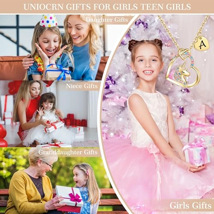 Hidepoo Unicorn Necklace - CZ Heart Pendant Initial Necklaces Unicorns Jewelry Birthday Gifts P Letter Heart Unicorn Necklace Gift by Hidepoo - Image 3