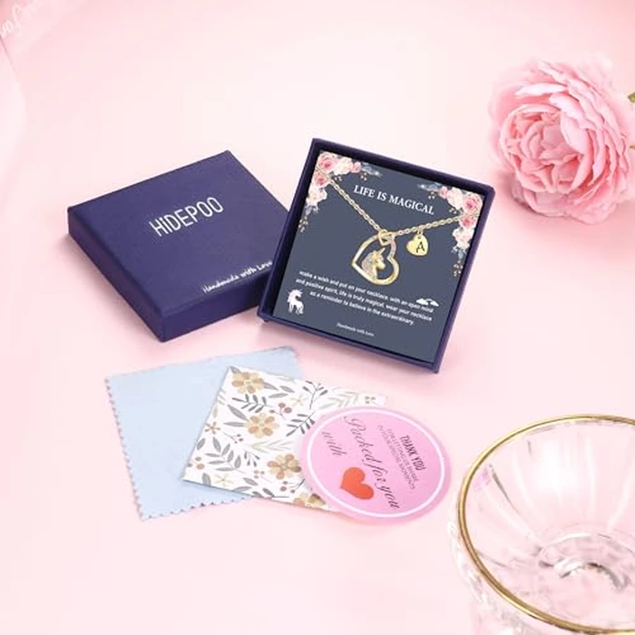 Hidepoo Unicorn Necklace - CZ Heart Pendant Initial Necklaces Unicorns Jewelry Birthday Gifts P Letter Heart Unicorn Necklace Gift by Hidepoo - Image 9