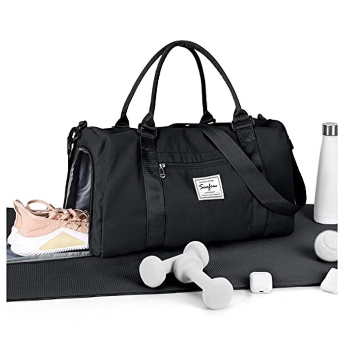 BJLFS Gym Bag Womens Mens with Shoes Compartment and Wet Pocket,Travel Duffel Bag for Women for Plane,Sport Gym Tote Bags with Toiletry Bag,Waterproof Weekend Overnight Bag Carry on Bag Black by BJLFS - Used - Acceptable condition - CA$18.31
