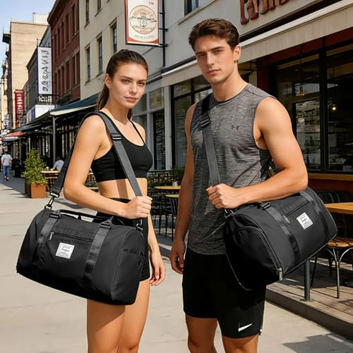 BJLFS Gym Bag Womens Mens with Shoes Compartment and Wet Pocket,Travel Duffel Bag for Women for Plane,Sport Gym Tote Bags with Toiletry Bag,Waterproof Weekend Overnight Bag Carry on Bag Black by BJLFS - Image 2