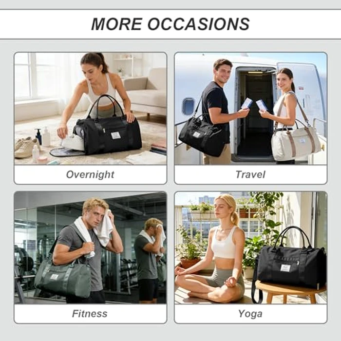 BJLFS Gym Bag Womens Mens with Shoes Compartment and Wet Pocket,Travel Duffel Bag for Women for Plane,Sport Gym Tote Bags with Toiletry Bag,Waterproof Weekend Overnight Bag Carry on Bag Black by BJLFS - Image 4