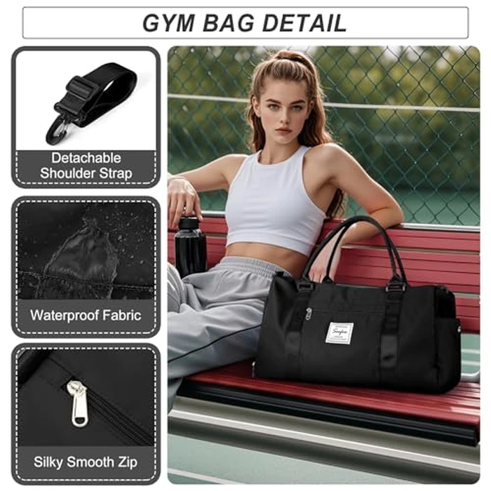 BJLFS Gym Bag Womens Mens with Shoes Compartment and Wet Pocket,Travel Duffel Bag for Women for Plane,Sport Gym Tote Bags with Toiletry Bag,Waterproof Weekend Overnight Bag Carry on Bag Black by BJLFS - Image 7