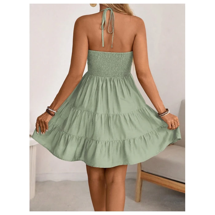 SOLY HUX Women's Summer Mini Dress Halter Backless Sleeveless A Line Ruffle Hem Flowy Cami Dresses Sundress Pure Mint Green Medium by SOLY HUX - Image 2