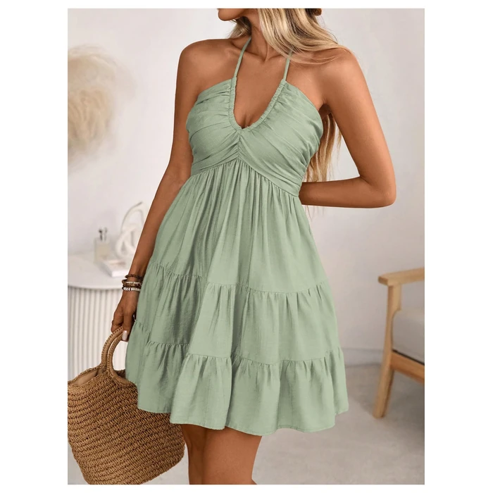 SOLY HUX Women's Summer Mini Dress Halter Backless Sleeveless A Line Ruffle Hem Flowy Cami Dresses Sundress Pure Mint Green Medium by SOLY HUX - Image 5