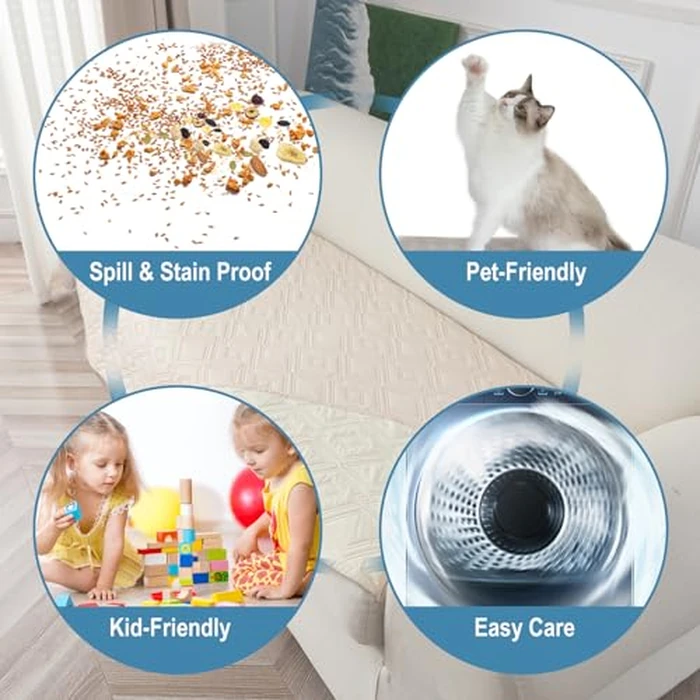 Genina 100% Waterproof Couch Cover for 4 Cushion for Dogs, Anti-Slip Sofa Covers Washable Couch Covers for Sectional L Shape Furniture Cover, 1 Piece (Beige, Sofa X-Large) by Genina - Image 4