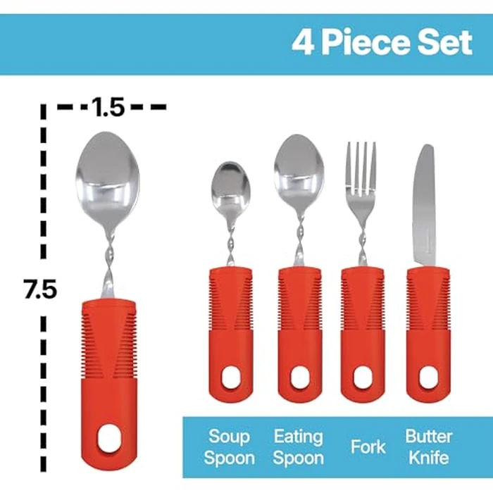 Carex Adaptive Utensils, Built Up Utensils for Adults, Silverware for Parkinsons Patients, Arthritis, Arthritic Hands by Carex - Image 1