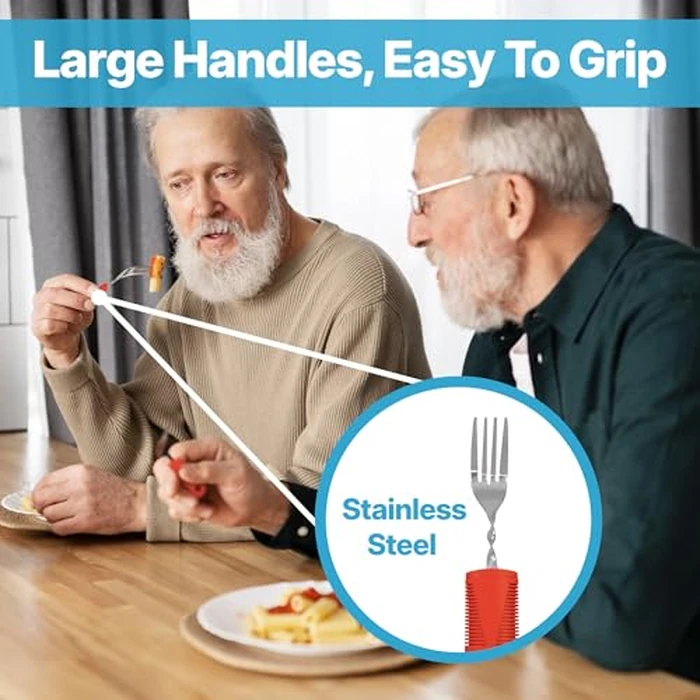 Carex Adaptive Utensils, Built Up Utensils for Adults, Silverware for Parkinsons Patients, Arthritis, Arthritic Hands by Carex - Image 2