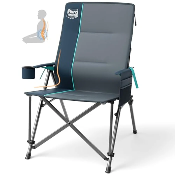 TIMBER RIDGE Oversized Camping Chair with Lumbar Support, Portable Folding Chair Heavy Duty for Adults Supports 450 LBS for Outdoor Camping Lawn, with High Back, Cup Holder, Side Pocket, Blue by TIMBER RIDGE - Image 1