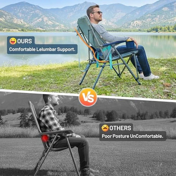 TIMBER RIDGE Oversized Camping Chair with Lumbar Support, Portable Folding Chair Heavy Duty for Adults Supports 450 LBS for Outdoor Camping Lawn, with High Back, Cup Holder, Side Pocket, Blue by TIMBER RIDGE - Image 4