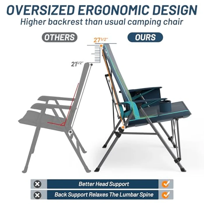 TIMBER RIDGE Oversized Camping Chair with Lumbar Support, Portable Folding Chair Heavy Duty for Adults Supports 450 LBS for Outdoor Camping Lawn, with High Back, Cup Holder, Side Pocket, Blue by TIMBER RIDGE - Image 5