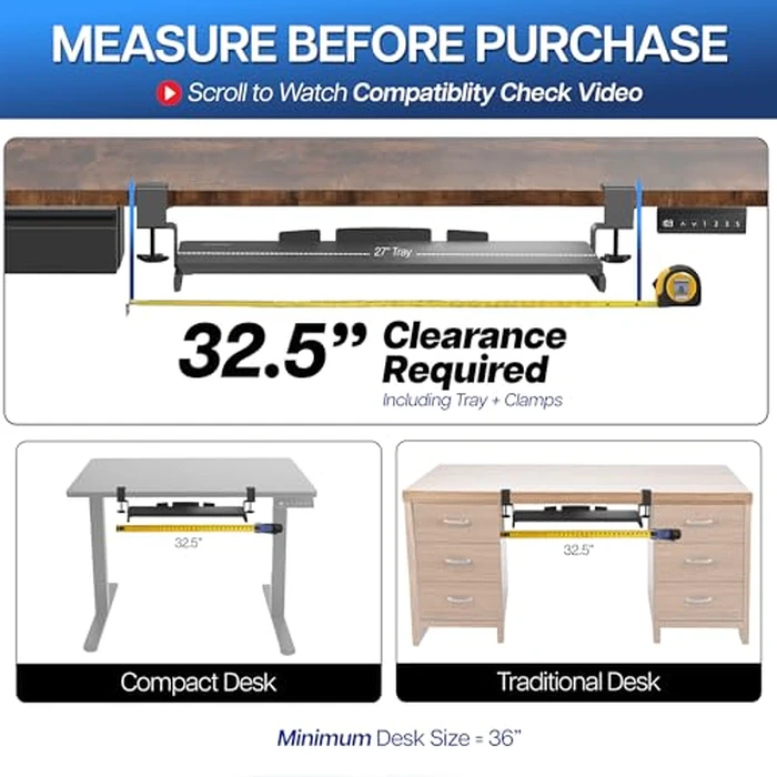 VIVO Large Keyboard Tray Under Desk Pull Out with Extra Sturdy C Clamp Mount System, 27 (33 Including Clamps) x 11 Inch Slide-Out Platform Computer Drawer for Typing, Black, MOUNT-KB05E by VIVO - Image 5