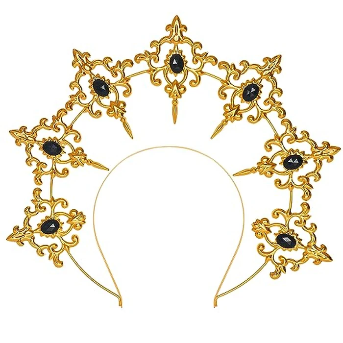 L'VOW Halo Crown Baroque Saint Headdress Stars Goddess Tiara and Crown for Women Boho Wedding Headpiece Costume(S1-Gold) by L'VOW - Used - Like New condition - US$10.07