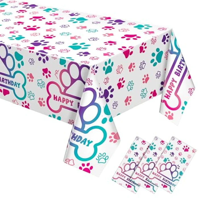 Newwiee 3 Pcs Paw Print Tablecloth Plastic Disposable Colorful Table Cover Puppy Dog Table Cloth Paw Print Party Supplies for Dog Pet Themed Party Decorations Supplies Favors, 51 x 108'' (Pink Series) by Newwiee - Used - Like New condition