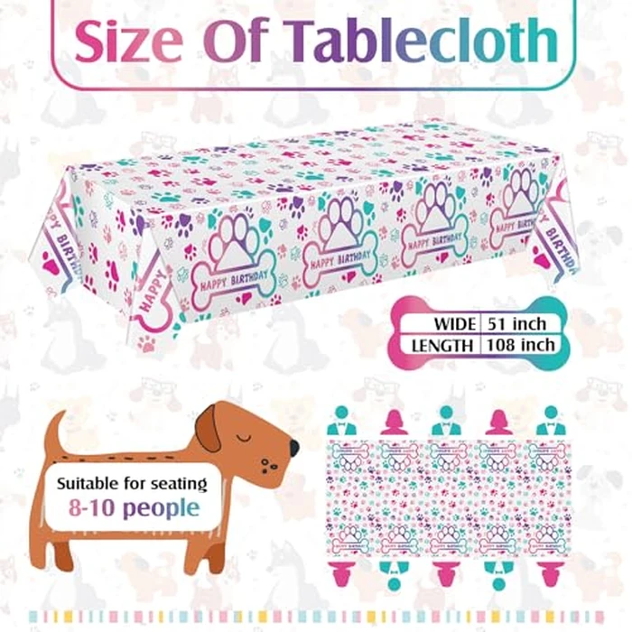 Newwiee 3 Pcs Paw Print Tablecloth Plastic Disposable Colorful Table Cover Puppy Dog Table Cloth Paw Print Party Supplies for Dog Pet Themed Party Decorations Supplies Favors, 51 x 108'' (Pink Series) by Newwiee - Image 2