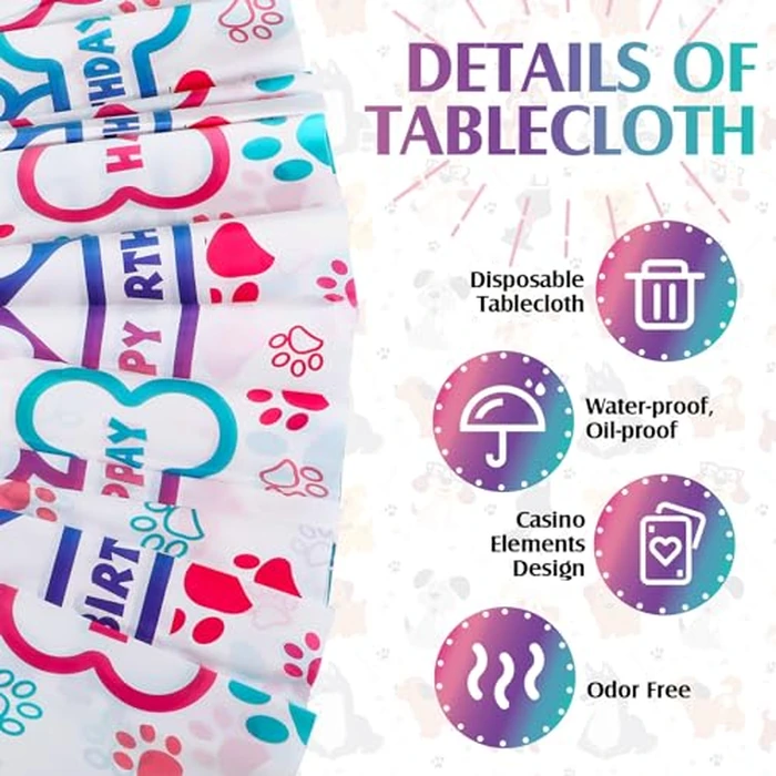 Newwiee 3 Pcs Paw Print Tablecloth Plastic Disposable Colorful Table Cover Puppy Dog Table Cloth Paw Print Party Supplies for Dog Pet Themed Party Decorations Supplies Favors, 51 x 108'' (Pink Series) by Newwiee - Image 3