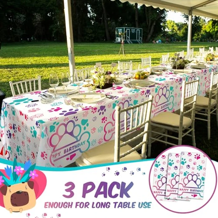 Newwiee 3 Pcs Paw Print Tablecloth Plastic Disposable Colorful Table Cover Puppy Dog Table Cloth Paw Print Party Supplies for Dog Pet Themed Party Decorations Supplies Favors, 51 x 108'' (Pink Series) by Newwiee - Image 4