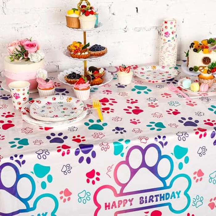Newwiee 3 Pcs Paw Print Tablecloth Plastic Disposable Colorful Table Cover Puppy Dog Table Cloth Paw Print Party Supplies for Dog Pet Themed Party Decorations Supplies Favors, 51 x 108'' (Pink Series) by Newwiee - Image 6