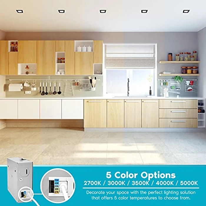 LUXRITE 3 Inch Square Ultra Thin LED Recessed Light with J-Box, 8W, 5 Color Options 2700K | 3000K | 3500K | 4000K | 5000K, Dimmable Wafer Light, 540 Lumens, Black Trim, Energy Star, IC Rated (4 Pack) by LUXRITE - Image 2