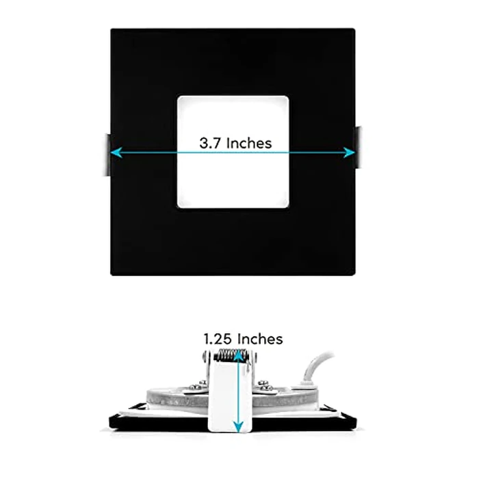 LUXRITE 3 Inch Square Ultra Thin LED Recessed Light with J-Box, 8W, 5 Color Options 2700K | 3000K | 3500K | 4000K | 5000K, Dimmable Wafer Light, 540 Lumens, Black Trim, Energy Star, IC Rated (4 Pack) by LUXRITE - Image 5