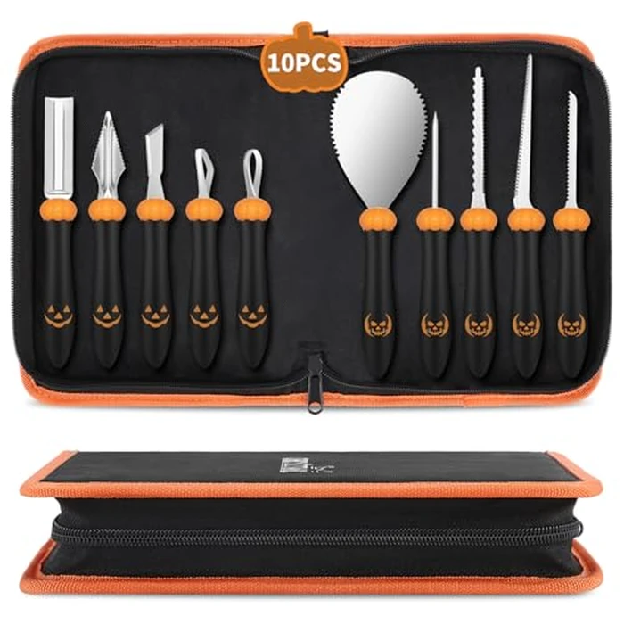 CHRYZTAL Pumpkin Carving Kit Tools for Halloween, Professional Heavy Duty Stainless Steel Double-Side Sculpting Set for Jack-O-Lanterns Decoration, Gift by CHRYZTAL - Used - Like New condition - CA$12.25
