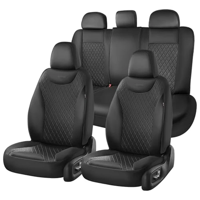 Coverado Seat Covers Full Set, 5 Seat Black Car Seat Covers, Leather Car Seat Protectors, Automotive Front and Back Seat Covers, Waterproof Car Seat Cushions Universal Fit for Most Sedan, SUV, Truck by Coverado - Used - Like New condition