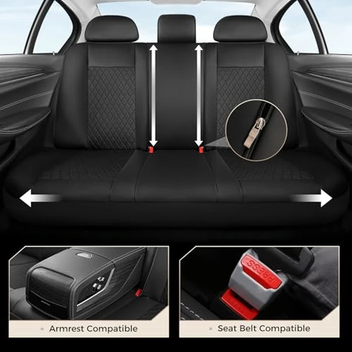 Coverado Seat Covers Full Set, 5 Seat Black Car Seat Covers, Leather Car Seat Protectors, Automotive Front and Back Seat Covers, Waterproof Car Seat Cushions Universal Fit for Most Sedan, SUV, Truck by Coverado - Image 4