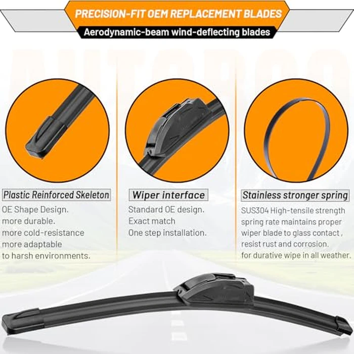 AUTOBOO 22 + 22 Windshield Wipers Replacement for F150 2025 2024 2023-2009,Silverado 1500 2024-2019,Sierra 1500 2024-2019,RAM 1500 2018-2011 Original Factory Quality J/U Hook by AUTOBOO - Image 4