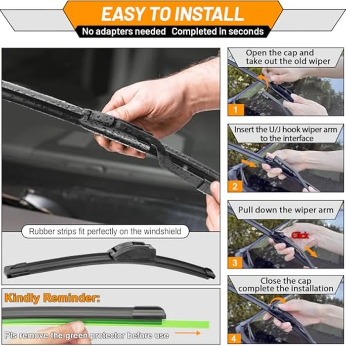 AUTOBOO 22 + 22 Windshield Wipers Replacement for F150 2025 2024 2023-2009,Silverado 1500 2024-2019,Sierra 1500 2024-2019,RAM 1500 2018-2011 Original Factory Quality J/U Hook by AUTOBOO - Image 7