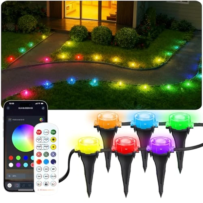 100Ft RGB Ground Lights Outdoor LED Pathway Lights, Multi Color Changing Christmas Decor Waterproof Walkway Lighting for Outside Garden Back Yard Lawn Driveway Patio Landscape Lighting, Smart Control by Bonve Pet - Used - Like New condition