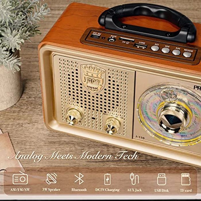 PRUNUS J-110 Radio Portable AM FM, for Mom,Transistor Radio Plug in Wall AC Power & Battery Powered & Rechargeable for Emergency,Vintage Radio with Bluetooth, Gift for Mom by PRUNUS - Image 4