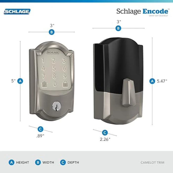 Schlage Encode Smart Wi-Fi Deadbolt Lock with Touchscreen Keypad, Keyless Front Door Entry, App Control, Alexa, Google Home and Airbnb Compatible, Satin Nickel, BE489WB CAM 619 by SCHLAGE - Image 3