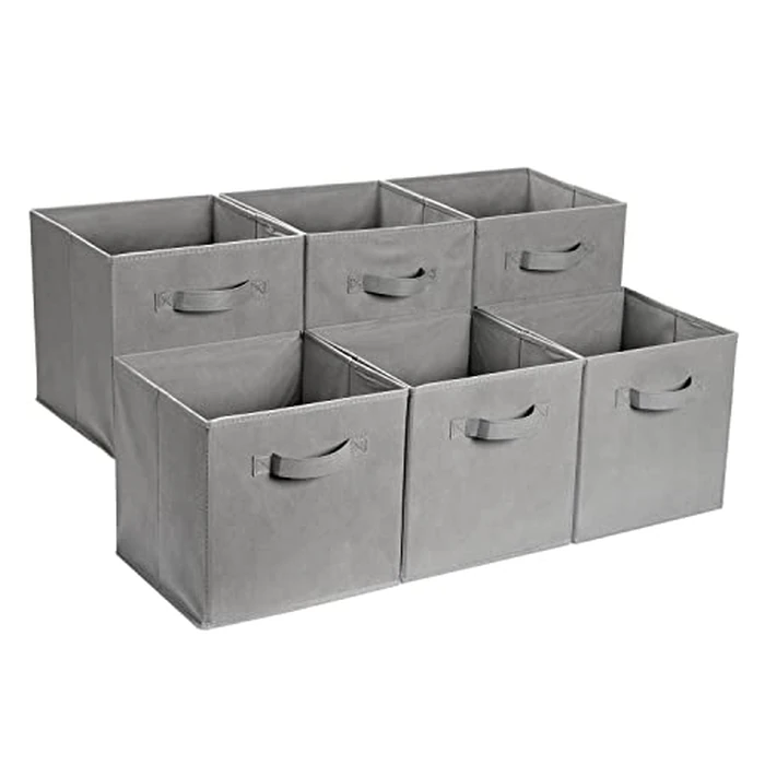 Amazon Basics Collapsible Fabric Storage Cube Bins Organizer with Handles for Organizing, Sturdy, Gray, 13 x 13 x 13 inch, 6-Pack by Amazon Basics - Image 1