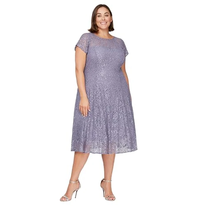 S.L. Fashions Women's Plus Size Sequin Fit and Flare Dress, Mystic Heather, 20W by S.L. Fashions - Image 1