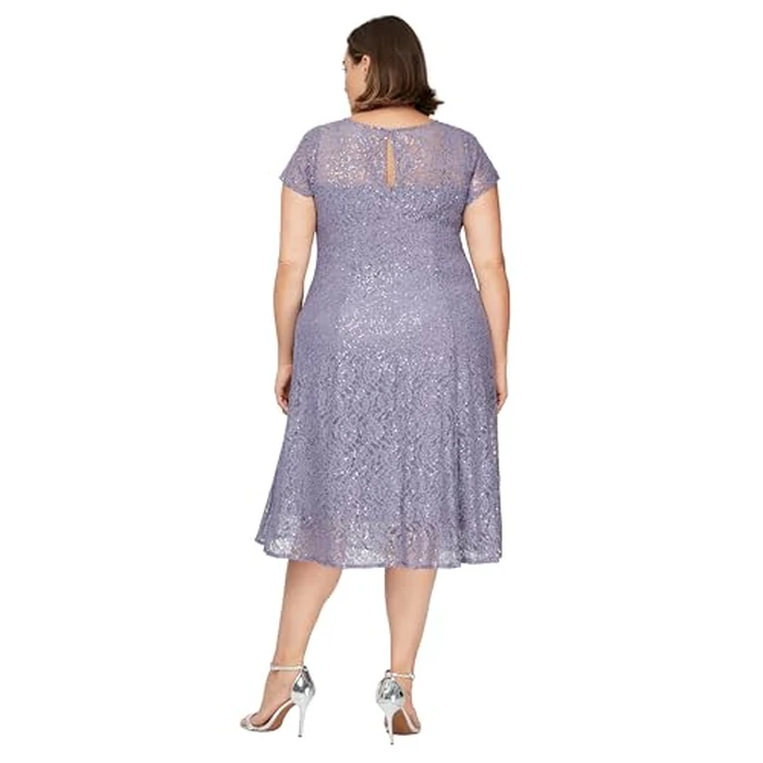 S.L. Fashions Women's Plus Size Sequin Fit and Flare Dress, Mystic Heather, 20W by S.L. Fashions - Image 2