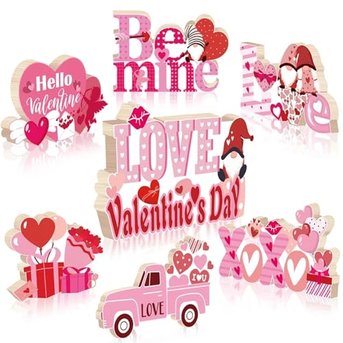 HABDJILTY 7Pcs Valentine's Day Decorations Wooden Table Centerpieces for Valentine's Day Party Decoration Valentines Day Table Decorations for Office Home Party Supplies Decor by HABDJILTY - Used - Like New condition